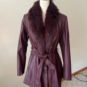G.I.L.I. Deep Burgundy Faux Leather Jacket with Faux Fur Trim